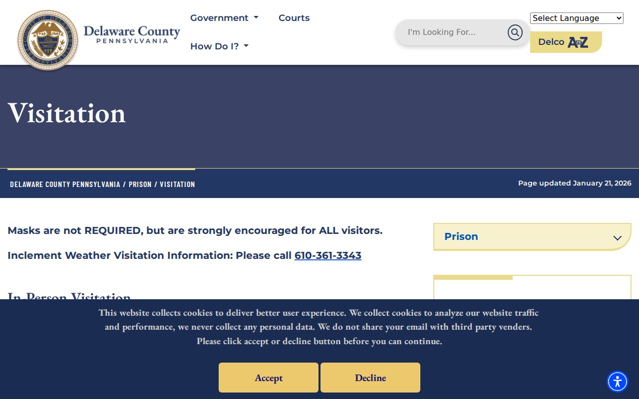 Delaware County arrest custody and visitation information