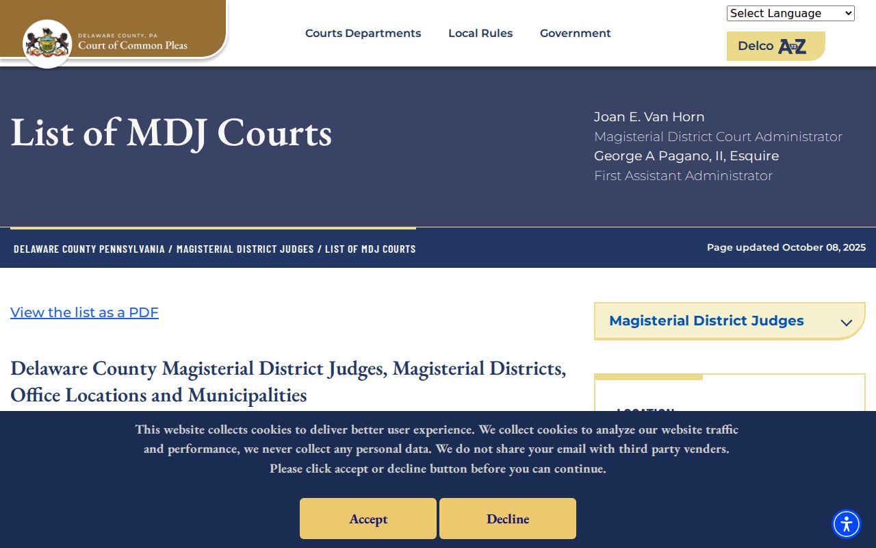 Delaware County criminal court case districts