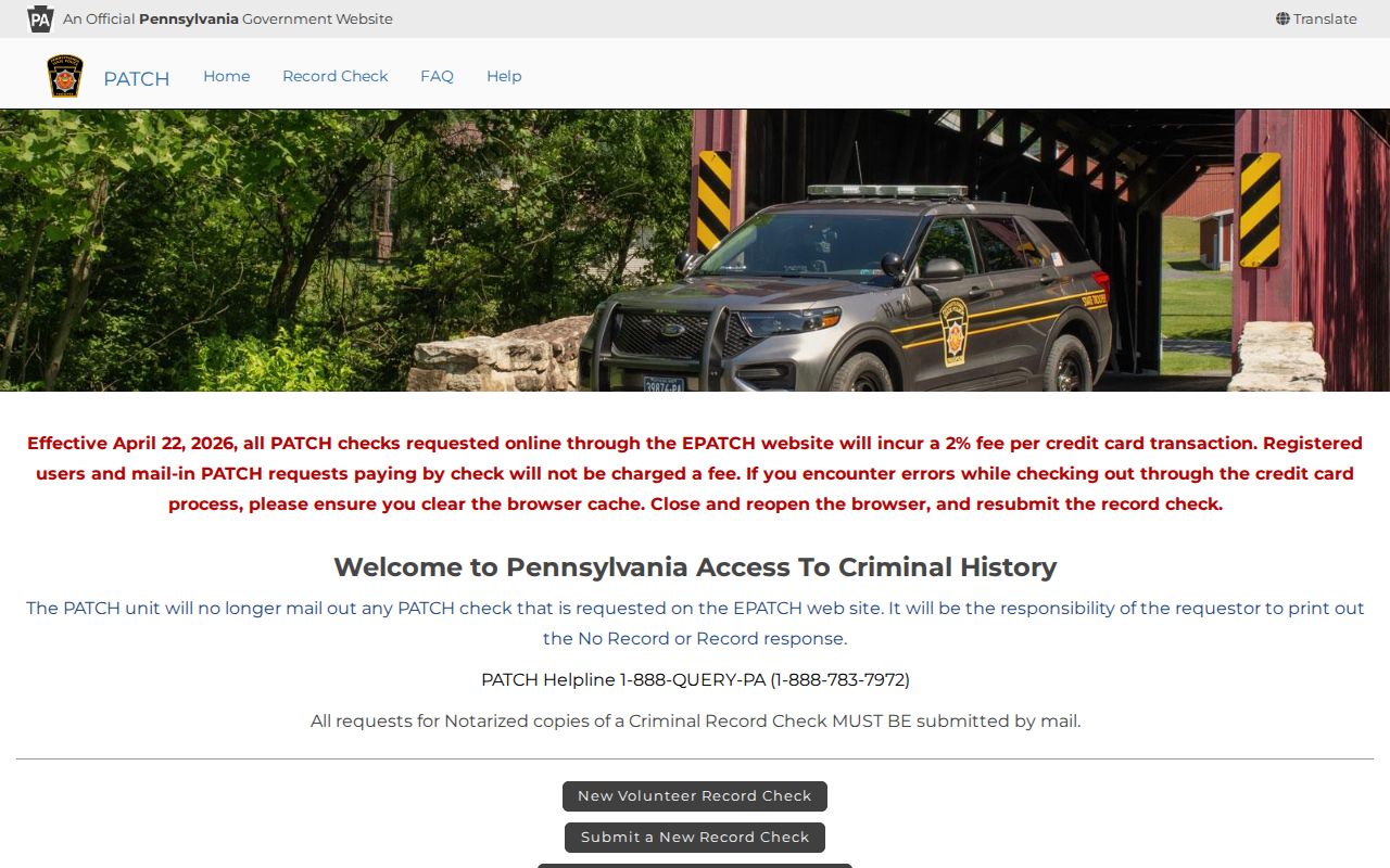 Delaware County criminal history PATCH search options