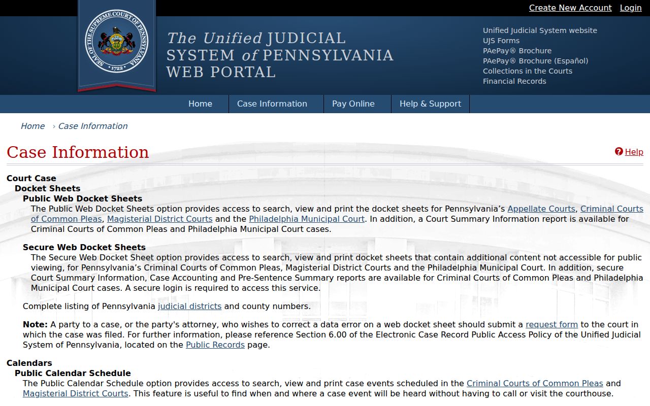 Delaware County criminal history public and secure docket guidance