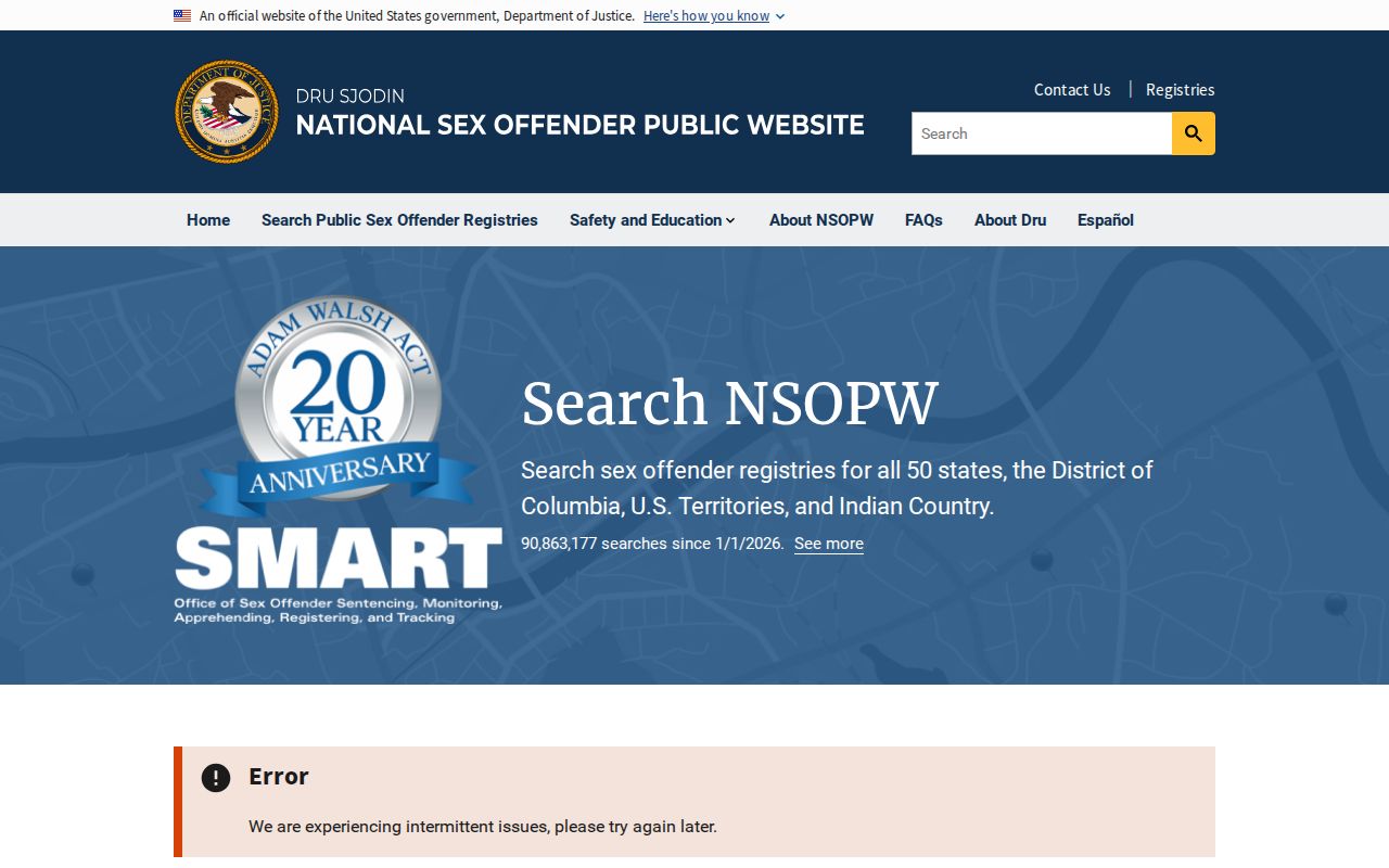 Delaware County sex offender national search interface